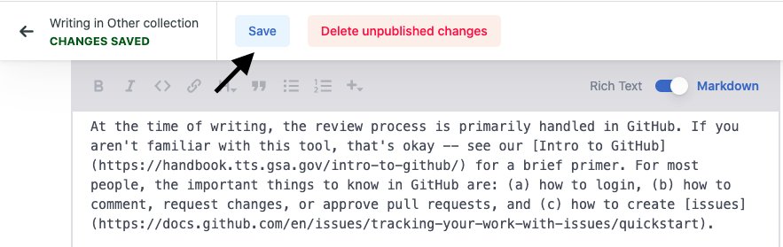 Arrow pointing to the Netlify save button