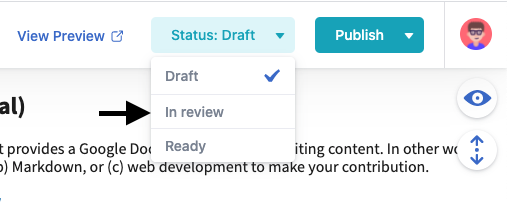 Arrow pointing to the 'In review' status