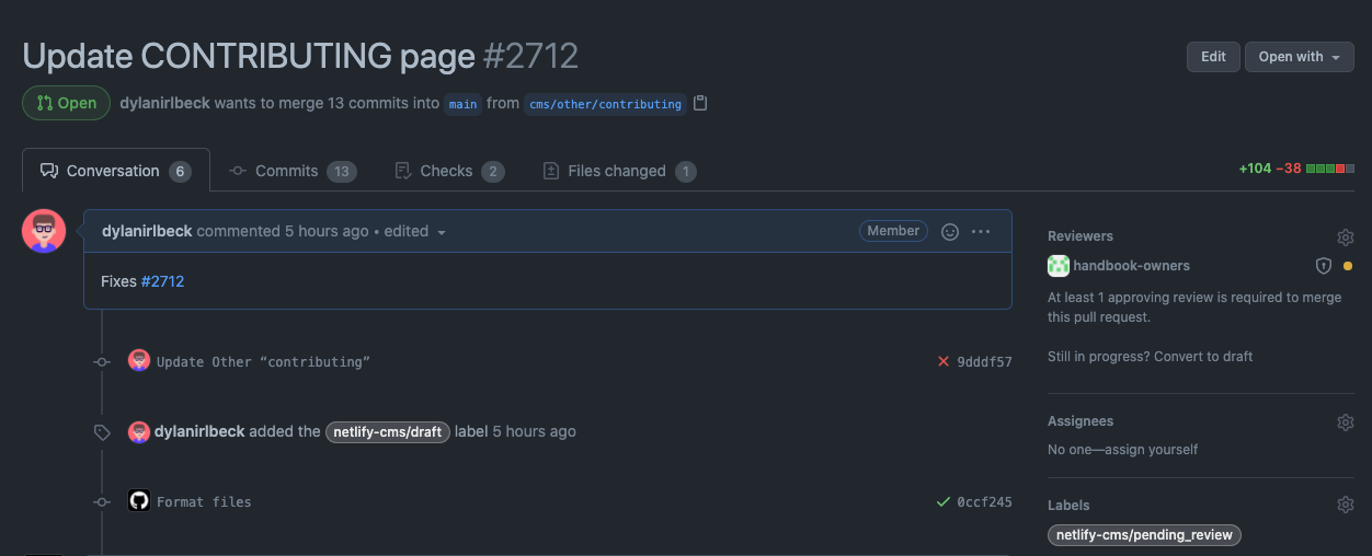 Screenshot of the GitHub pull request