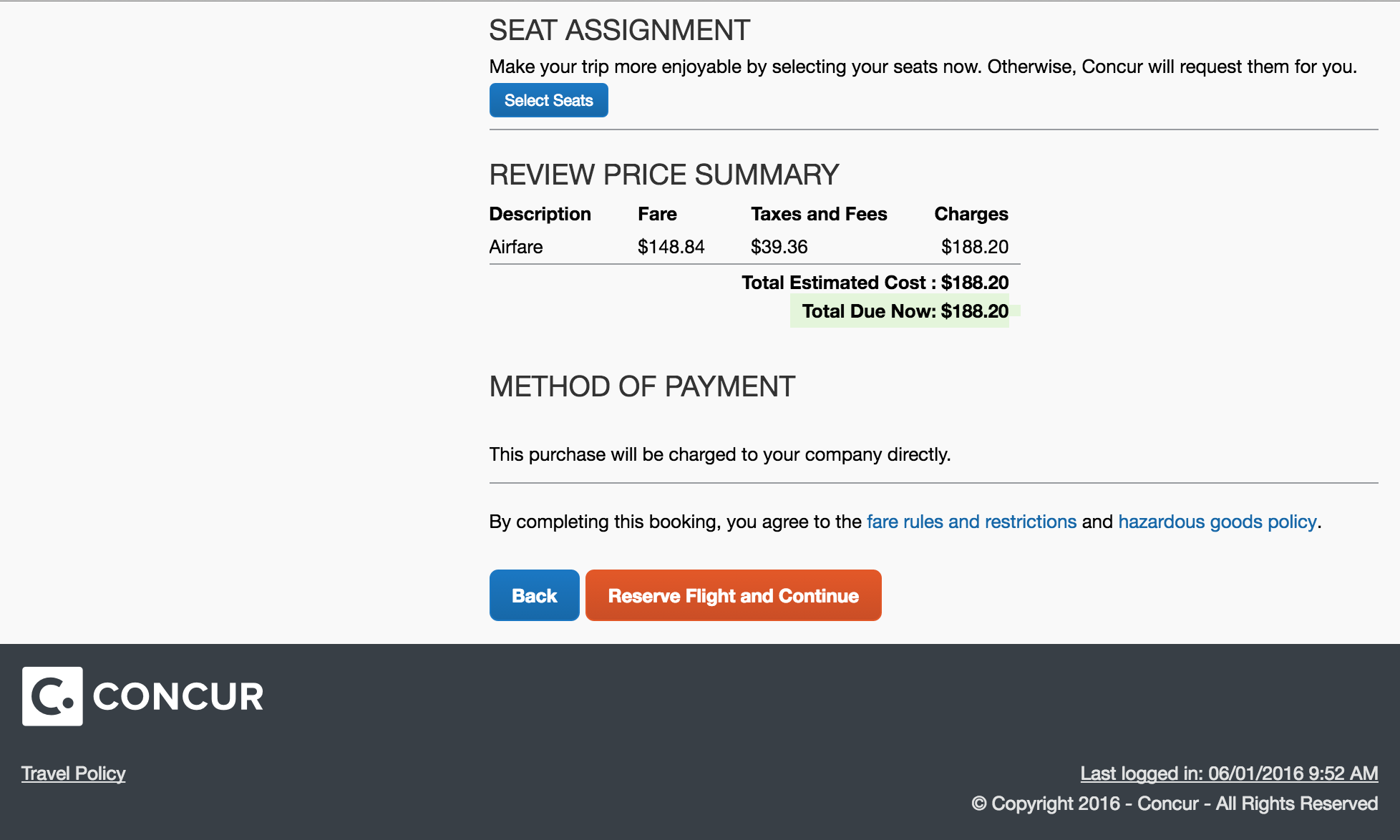 reserving the flight